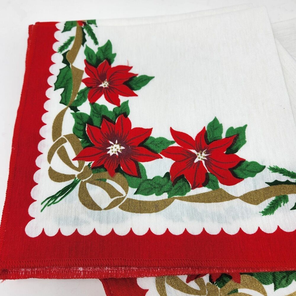 Vintage Cloth Napkins Christmas Holiday Poinsettia Set - 8 Cotton Made in Brazil